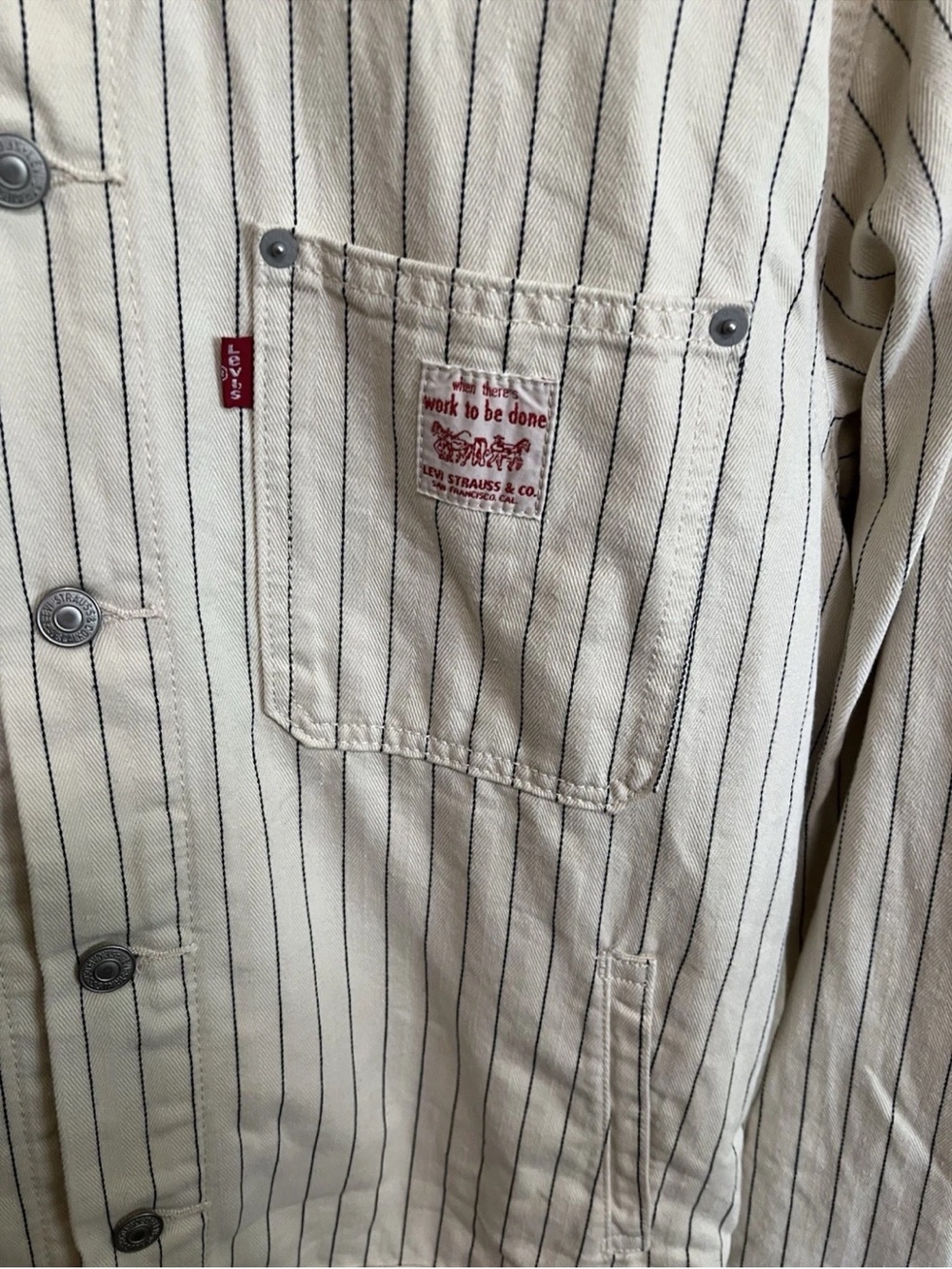 Levi's Sunrise Trucker Jacket M Bleached Boulevard Stripe Canvas Coat NWOT
